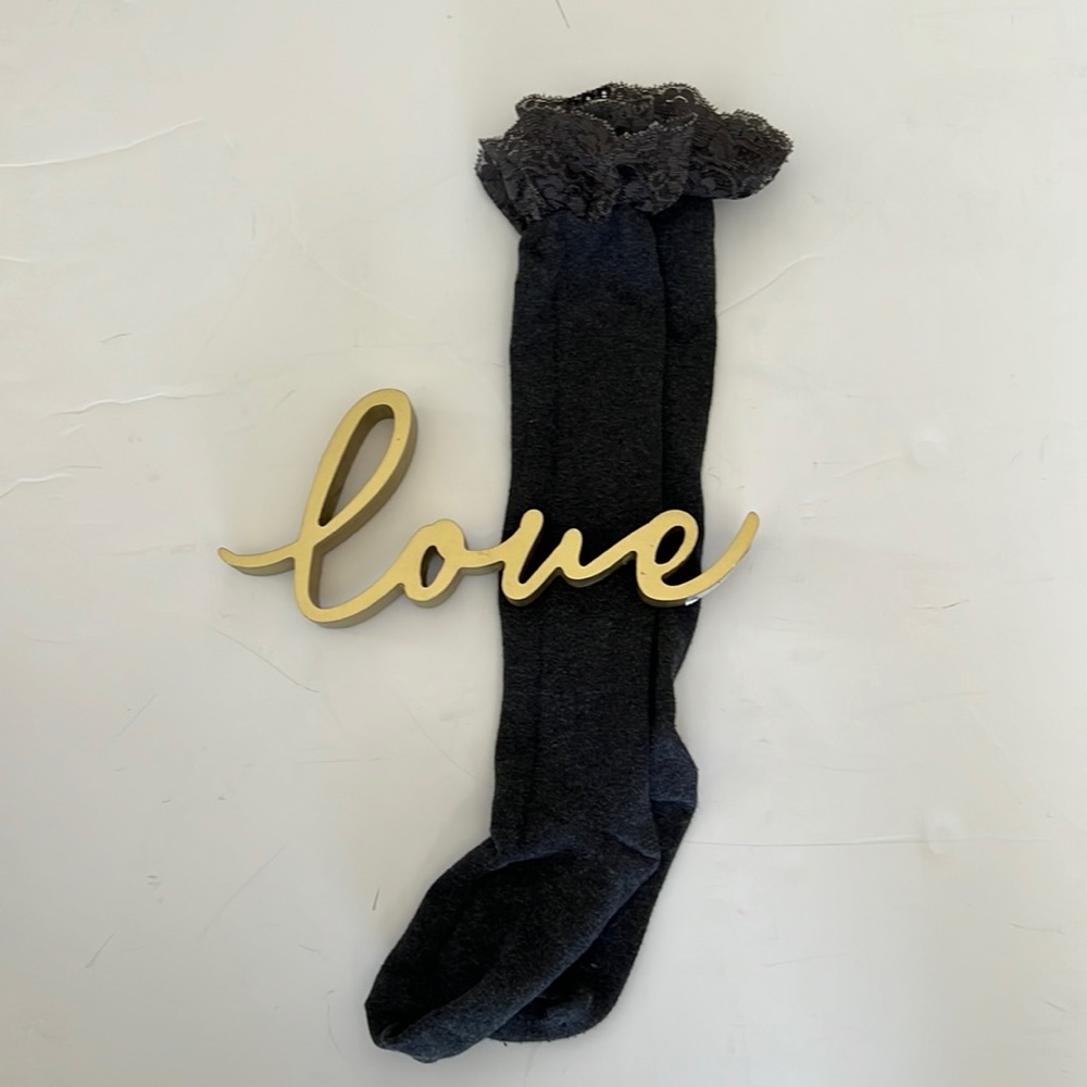 Charcoal Gray Boot Topper Knee Sock with Lace